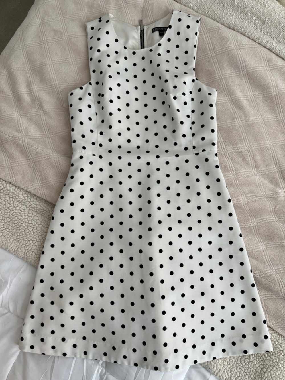 Express White Mini Dress with Black Polka Dots Size 0